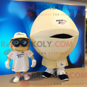 Cream Rugby Ball mascot...