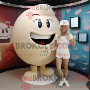 Cream Rugby Ball mascot...