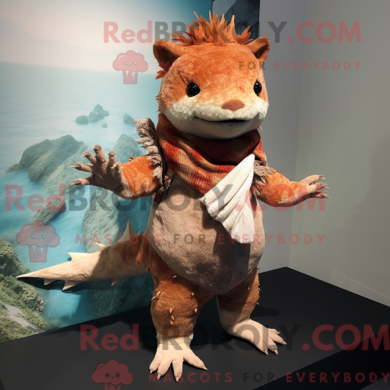 Fantasia de mascote de axolotes ferrugem com macacão e presilhas de cachecol - Mascotes axolotes - RedBrokoly.com