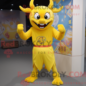 Yellow Devil maskot kostume...