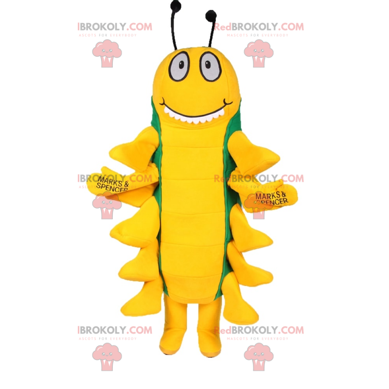 Grünes und gelbes Tausendfüßler-Maskottchen - Redbrokoly.com Grünes und gelbes Tausendfüßler-Maskottchen - Redbrokoly.com