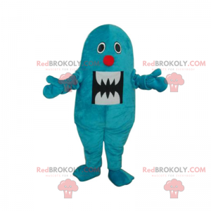 Blaues Monstermaskottchen mit roter Nase - Redbrokoly.com