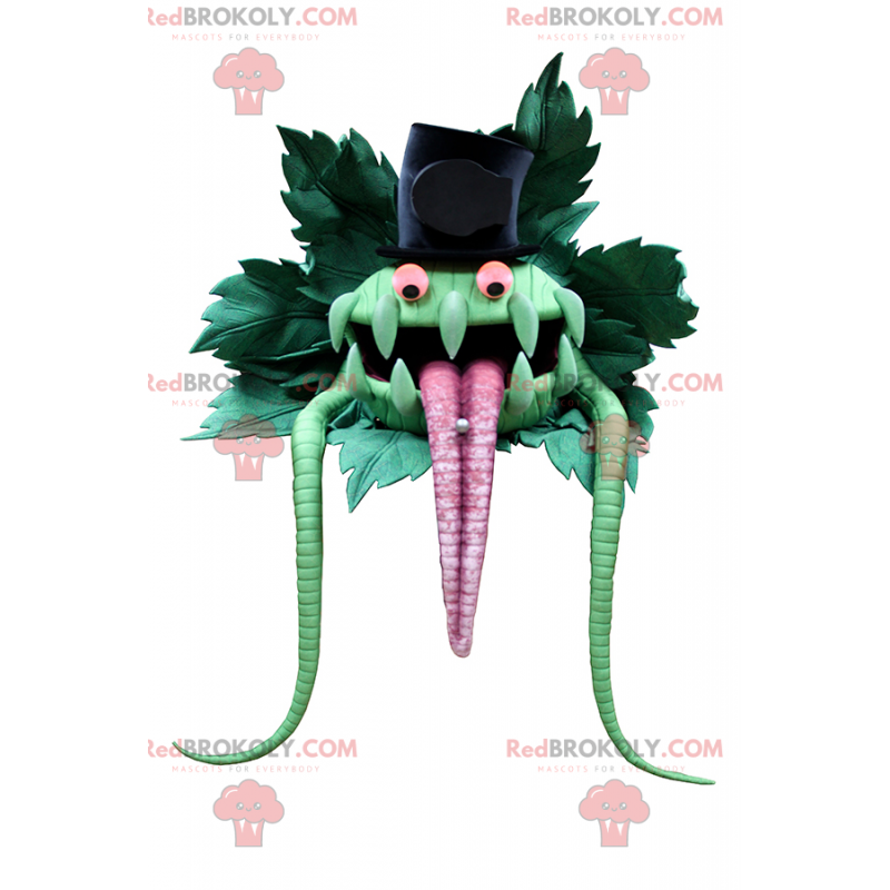 Mascotte de monstre vert avec chapeau haut de forme -
