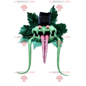 Grønn monster maskot med topp lue - Redbrokoly.com