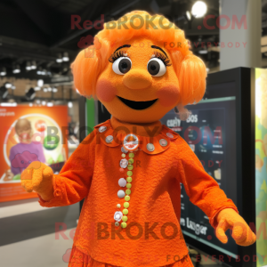 Oransje maskotdraktfigur...