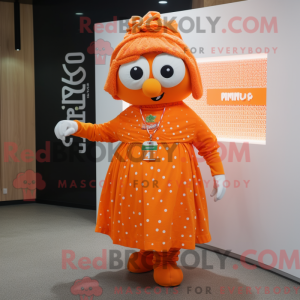 Oransje maskotdraktfigur...