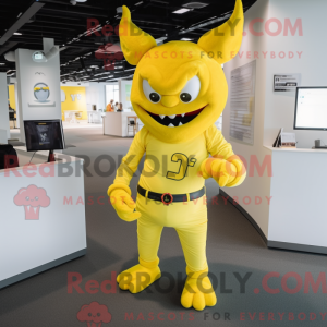 Geel demon-mascottekostuum...