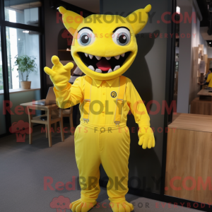 Gul Demon maskot kostym...