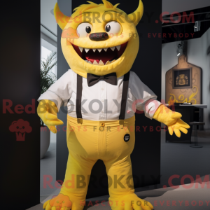 Geel demon-mascottekostuum...