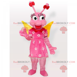 Pink flue maskot og blomstret kjole - Redbrokoly.com