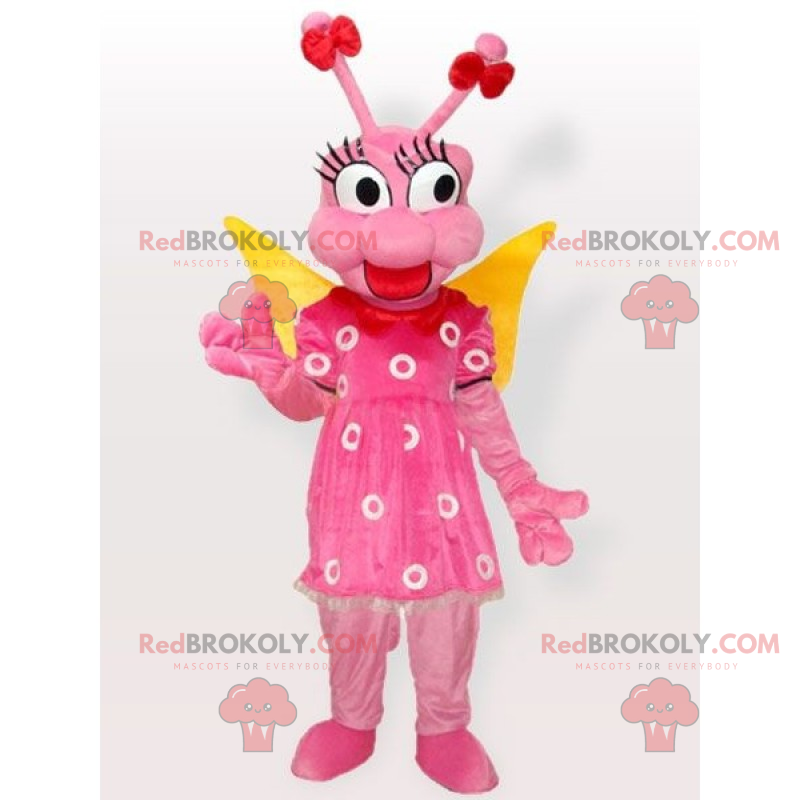 Pink fly mascot and flowered dress - Redbrokoly.com