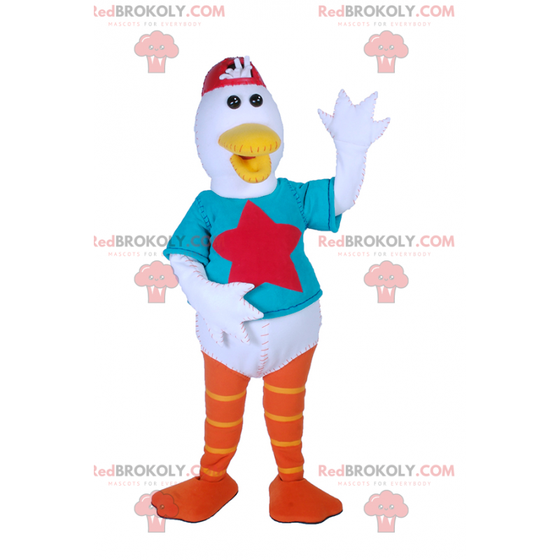 Seagull mascot with star t-shirt and red cap - Redbrokoly.com