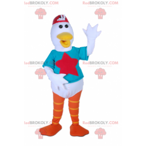 Måke maskot med stjernet-skjorte og rød hette - Redbrokoly.com