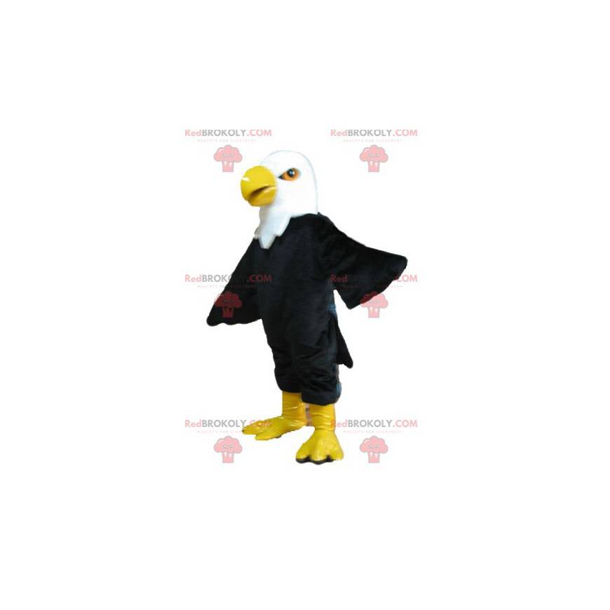 Mascot mooie adelaar zwart wit en geel reus zeer realistisch -