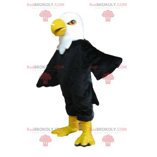 Mascotte de bel aigle noir blanc et jaune géant très réaliste -