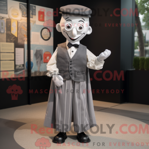 Grå Mime-maskotdraktfigur...
