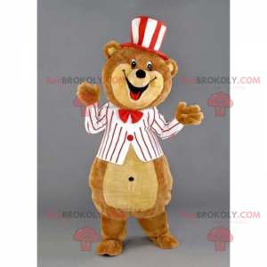 Mascote ursinho de pelúcia com chapéu e jaqueta - Redbrokoly.com