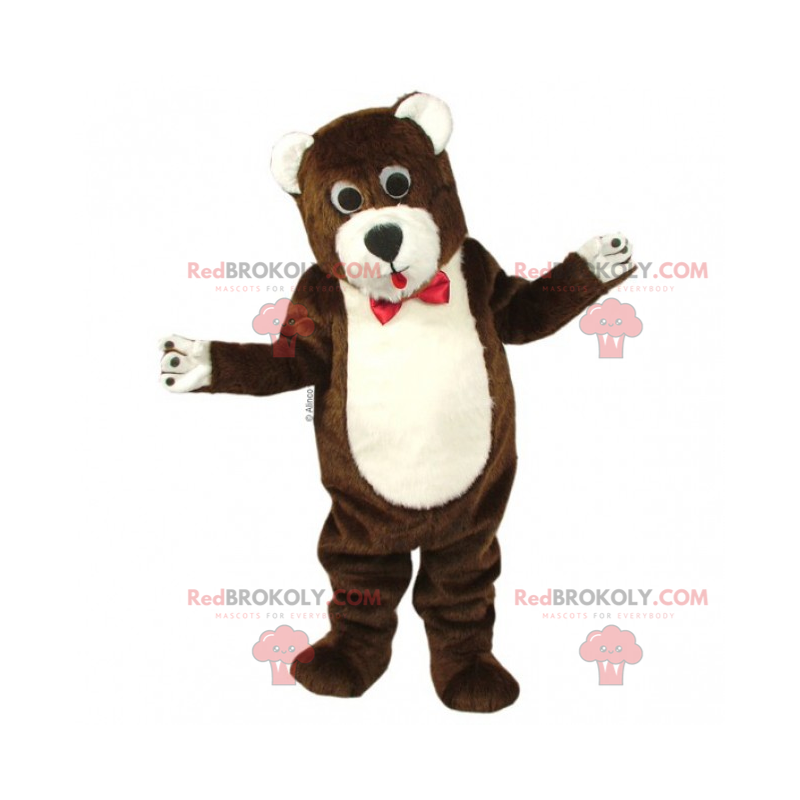 Mascota de oso de peluche marrón y blanco con lazo - Mascota de oso de peluche marrón y blanco con lazo -