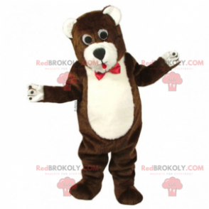 Brown and white teddy bear mascot with bow - Redbrokoly.com