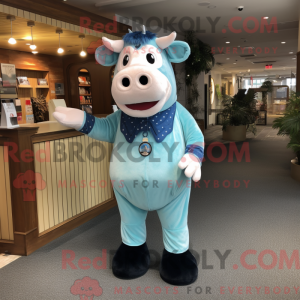 Sky Blue Cow mascot costume...