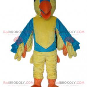 Mascote pássaro gigante azul e amarelo laranja - Redbrokoly.com