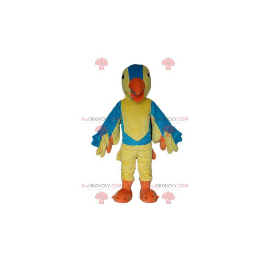 Mascotte d'oiseau jaune bleu et orange géant - Redbrokoly.com