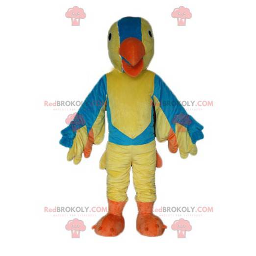 Mascotte d'oiseau jaune bleu et orange géant - Redbrokoly.com