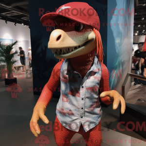 Rød Utahraptor maskot...