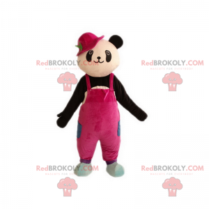Mascote panda de macacão rosa - Redbrokoly.com