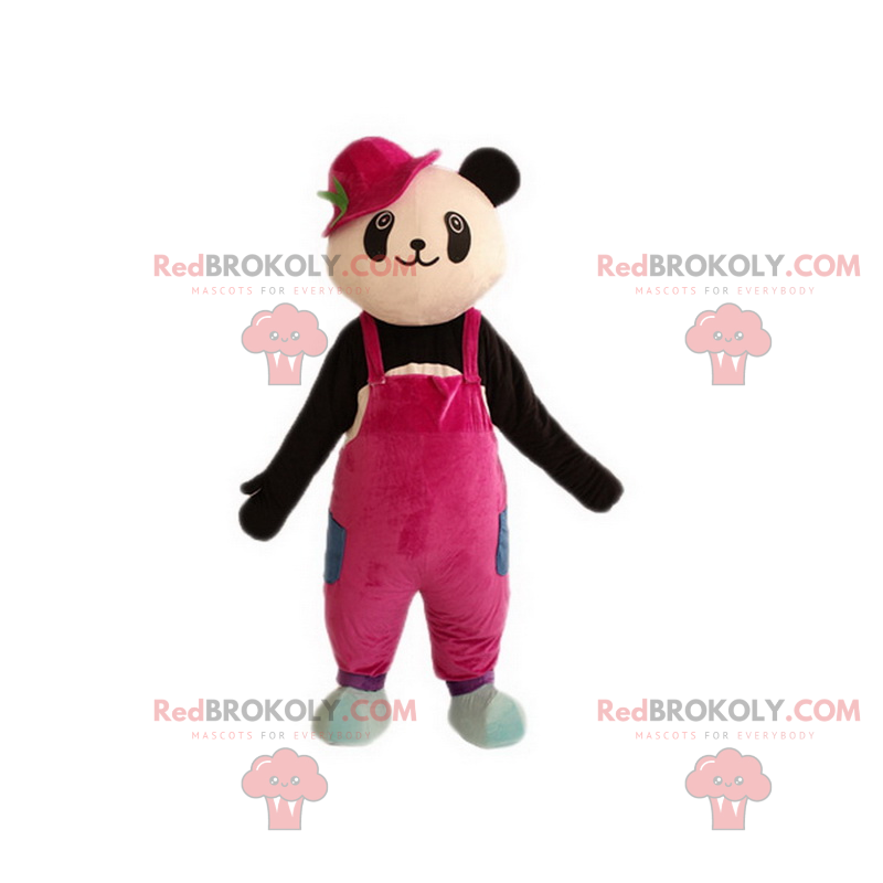 Panda maskot i rosa overall - Redbrokoly.com