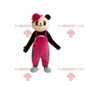 Panda mascotte in roze overall - Redbrokoly.com
