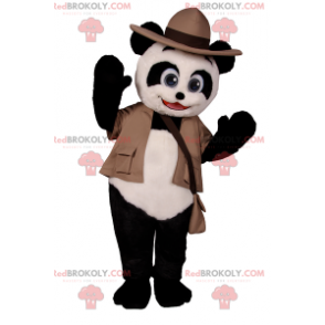 Panda-mascotte in ontdekkingsreizigersuitrusting -