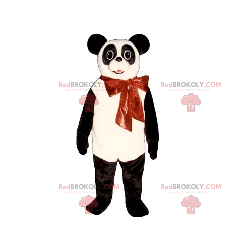 Panda maskot og rød sløjfe - Redbrokoly.com