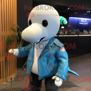 Cyan Beluga Wal Maskottchen...