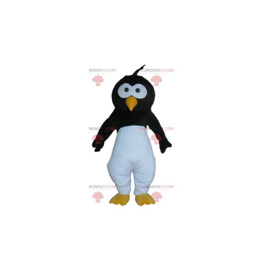 Mascota de pingüino negro pájaro blanco y amarillo -