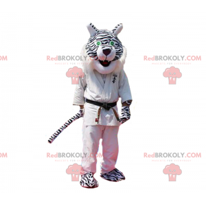 Black and white panther mascot in judo outfit - Redbrokoly.com