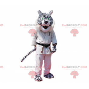 Black and white panther mascot in judo outfit - Redbrokoly.com