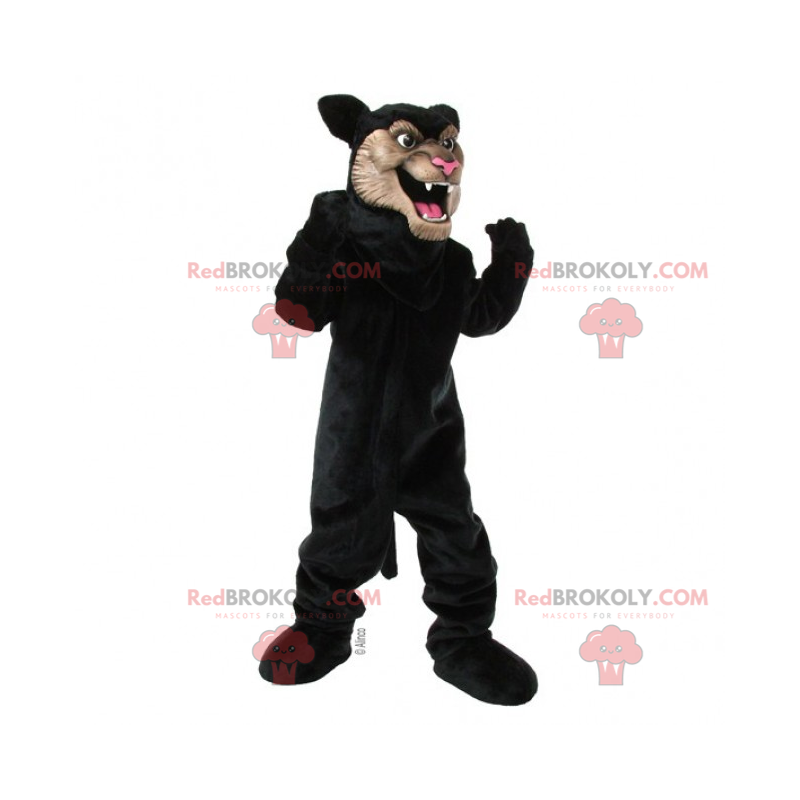 Mascotte zwarte panter met beige gezicht - Redbrokoly.com