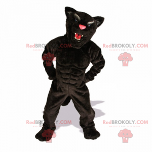 Schwarzes Panthermaskottchen mit einer rosa Nase -