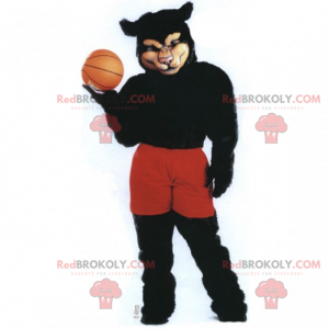 Mascotte van de zwarte panter in basketbaloutfit -