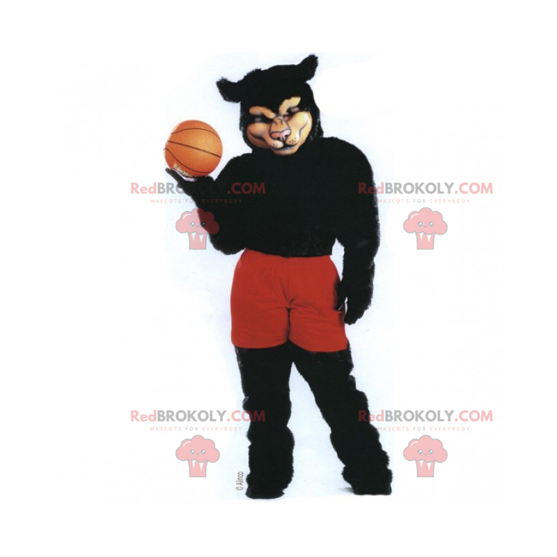 Mascote da pantera negra com roupa de basquete - Redbrokoly.com