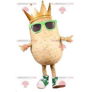 Mascote da batata com óculos de sol e coroa de rei -