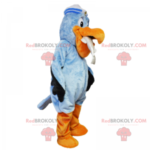 Mascote pelicano marinho com um peixe - Redbrokoly.com