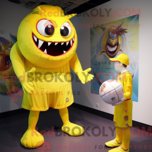 Gul demonmaskotdraktfigur...