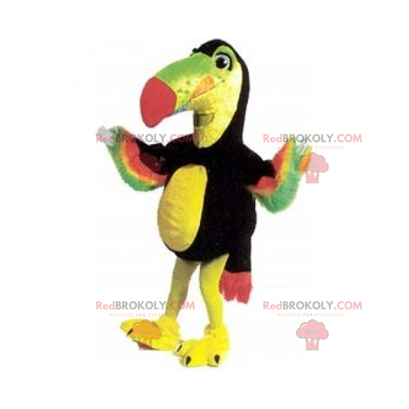 Mascote papagaio com plumagem multicolorida - Redbrokoly.com