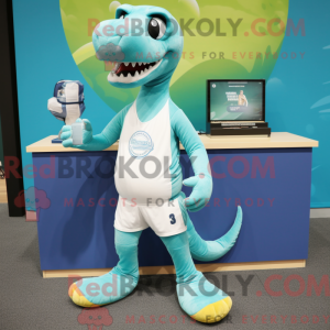 Cyan Brachiosaurus mascot...