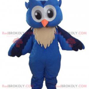 Mascotte de hibou bleu et blanc avec de grands yeux -