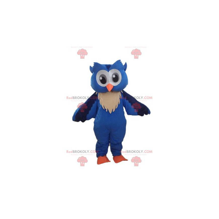 Blauwe en witte uil mascotte met grote ogen - Redbrokoly.com