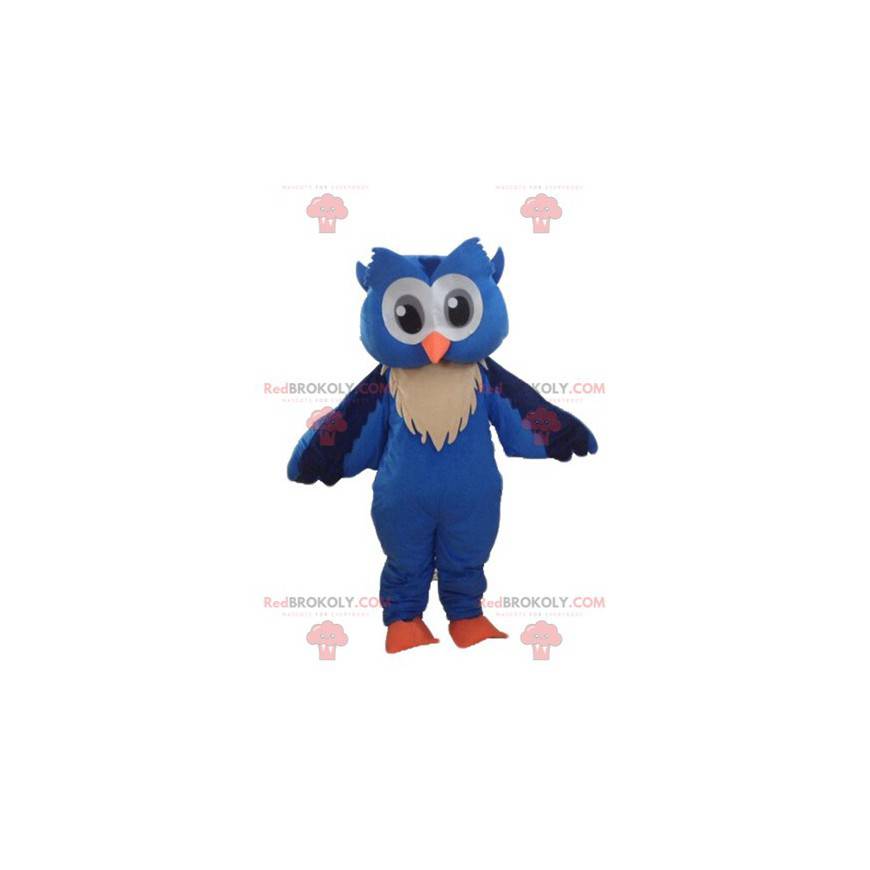 Blue and white owl mascot with big eyes - Redbrokoly.com