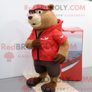 Rød Capybara maskot kostume...